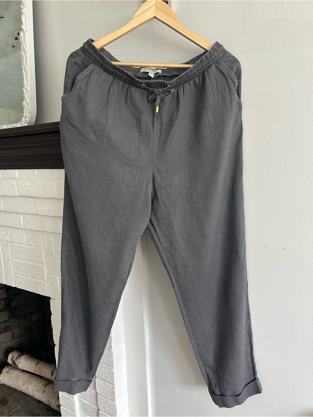 Ellen Tracy Gray Linen Drawstring Pants